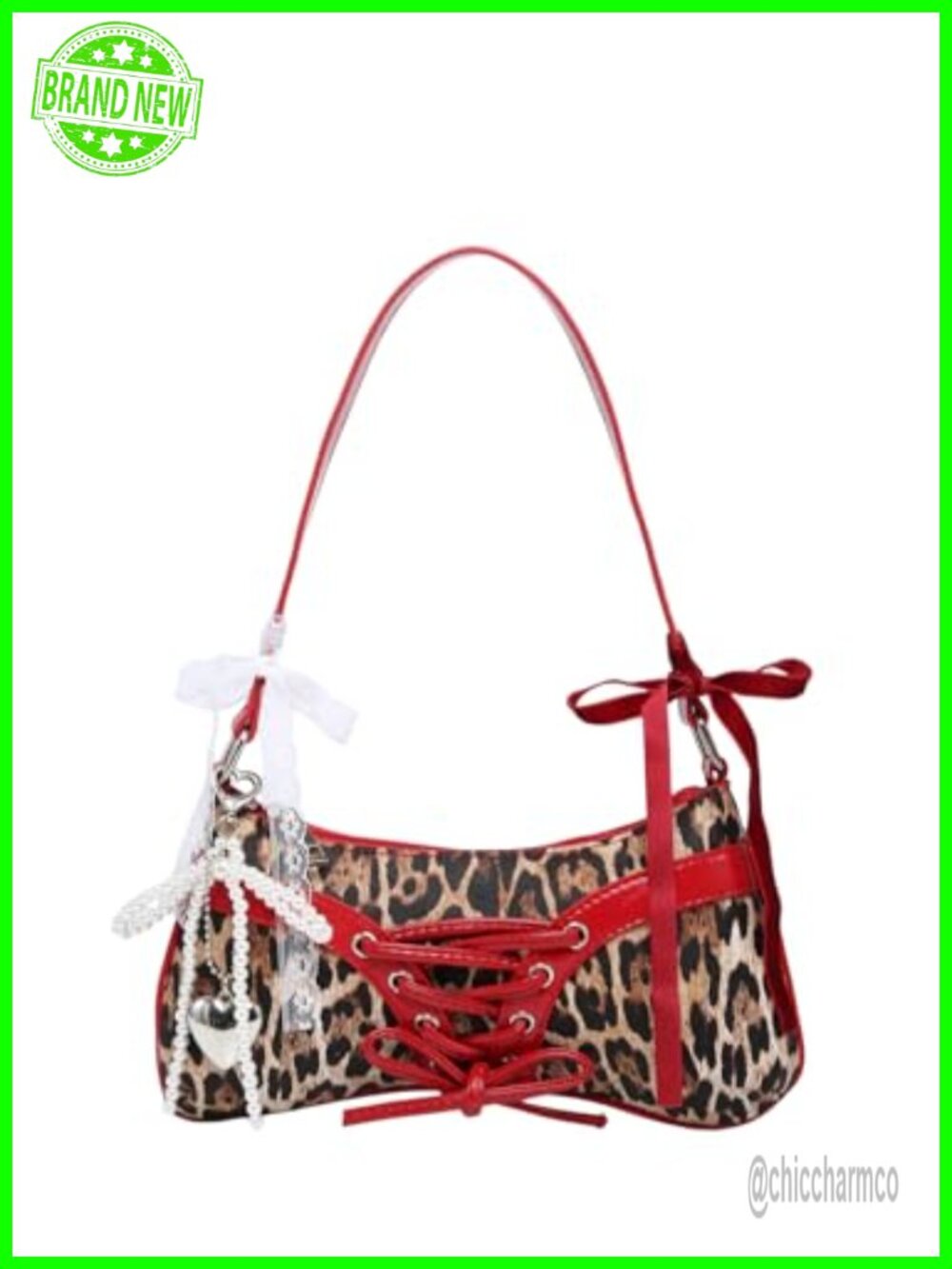 Y2K Bow Lace Faux Leather Shoulder Bag Preppy Underarm Purse